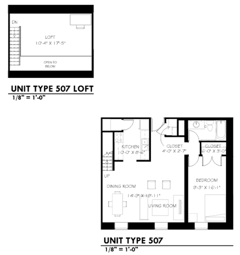 Floor plan for 1 bed, 1 bath, 910 sqft